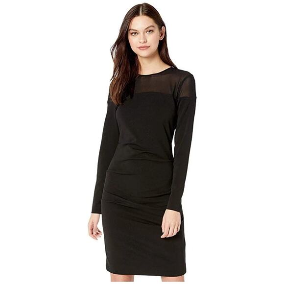 Nicole Miller Artelier Black Mesh Detail Ruched Gathered Midi Dress Size 6 Sexy - Picture 9 of 11